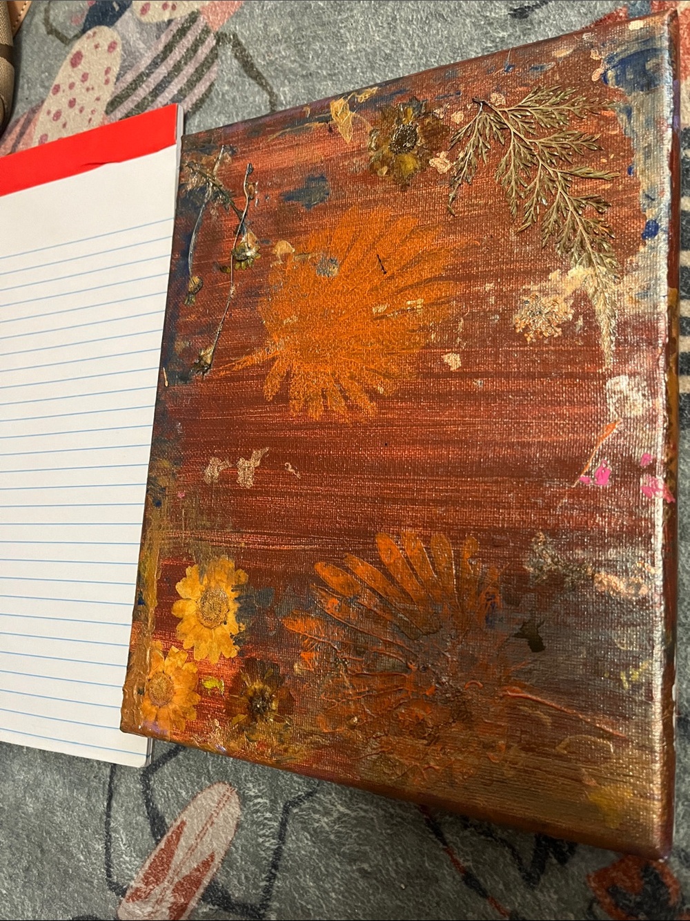 Rustic Orange Mixed Media Floral Canvas Art